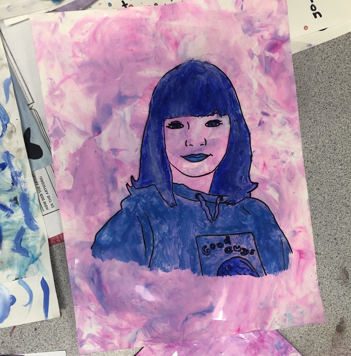 CashRuiz_'s tweet photo. @theartofed My ms students are currently working on self portraits using contour lines and paper marbling and they all love it! They aren’t complete yet but their in-progress pieces are looking very cool! https://t.co/lg84Hq4kb6