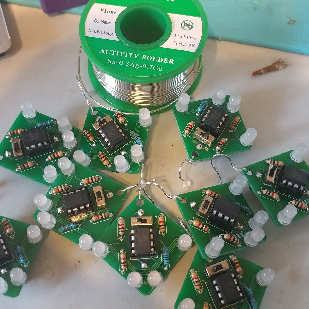 MakeAugusta's tweet photo. First batch of earrings done. 

What do you think @tindie?

#Arduino #ATTINY85 #invention
#inventions #innovation #earrings 
#jewelry #engineering
#augustapride
#MakeAugusta
#makersgonnamake
#makersmovement #augustaga #geek #geekgirl #tech #fashiongeek #geekfashion #geekchic https://t.co/4VSybISwCB