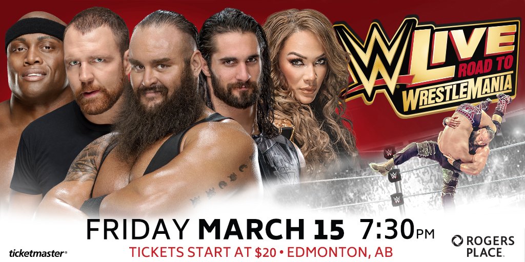 RogersPlace's tweet photo. Catch @WWE LIVE: Road to Wrestlemania at #RogersPlace on March 15!

Want to win a pair of tickets to the show?

1⃣ Follow @RogersPlace 
2⃣ Like &amp; RT this post
3⃣ Tag who you would bring along

Winner will be chosen this Friday at 10 AM. 👊 https://t.co/vsBSZFXLDF