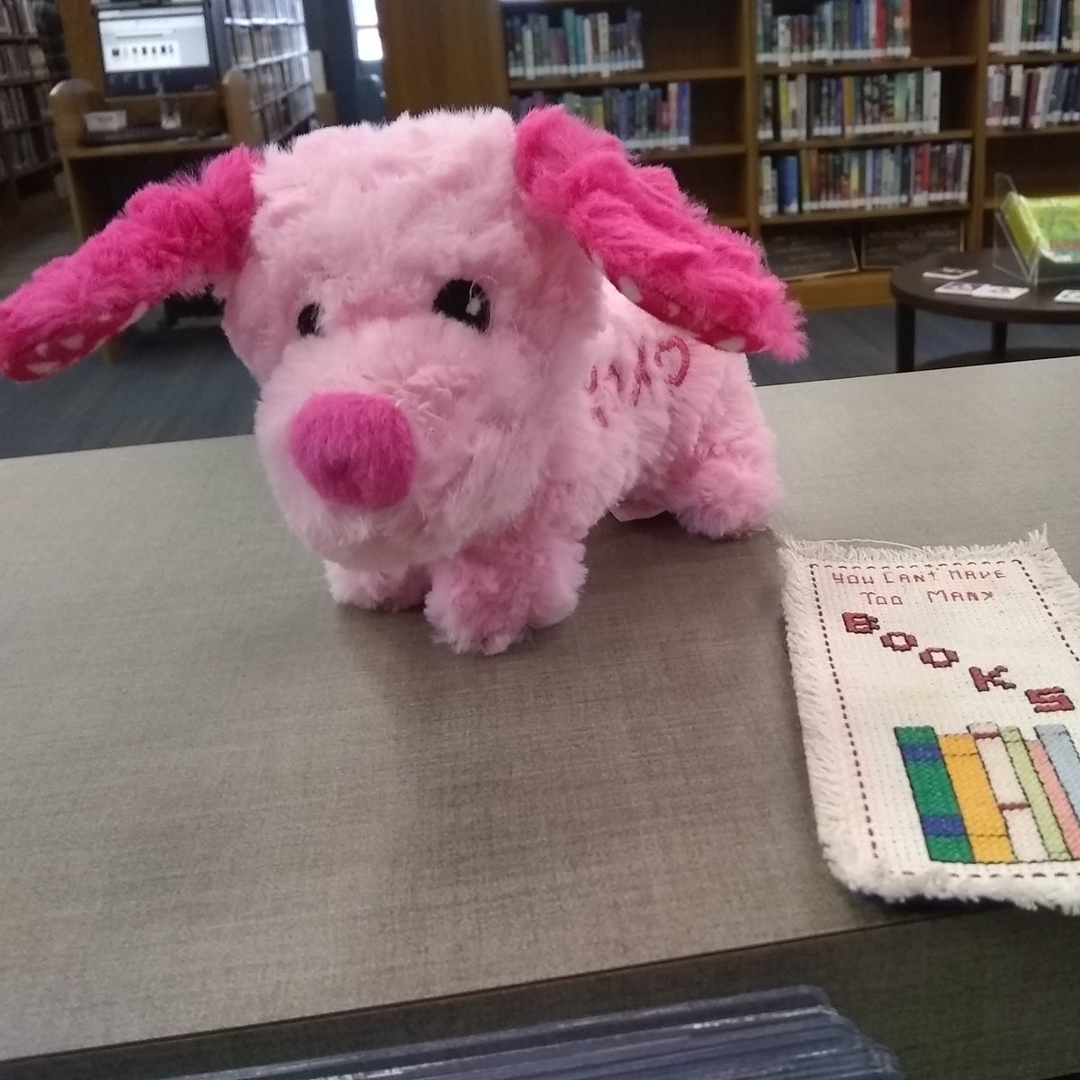 VCLibrary's tweet image. This poor lost puppy and lonely little handmade bookmark have been hanging around the Library for a few days. They would really like to get back home! Please claim ASAP, they will be permanently re-homed at the end of the day this Friday. Thanks!