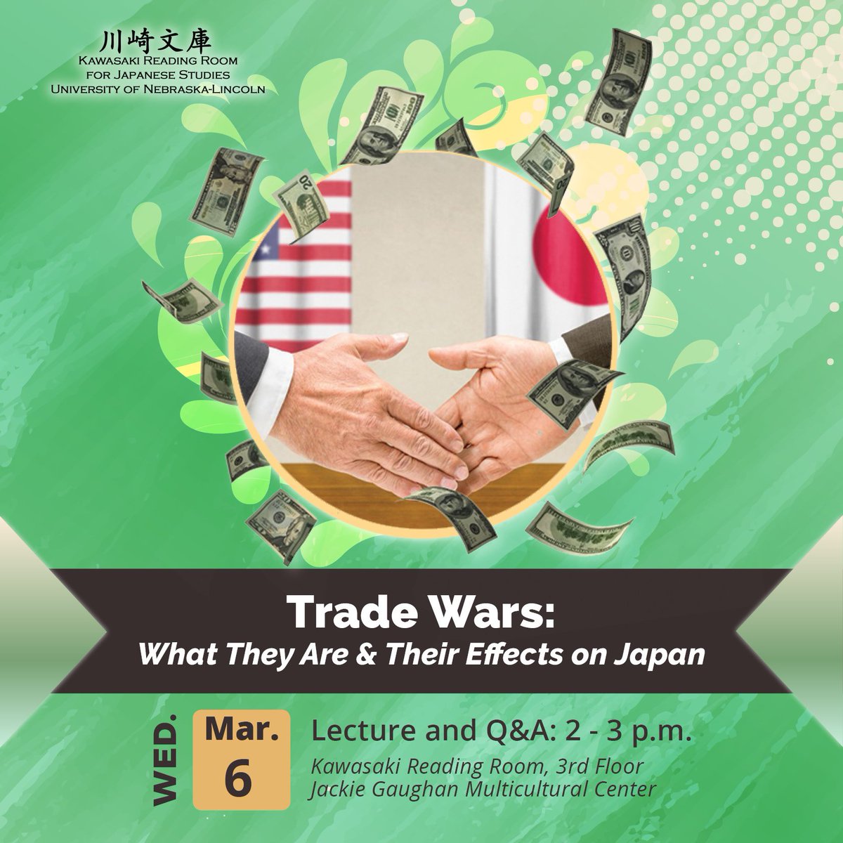 UNLKawasakiRR's tweet photo. What comes to mind when you hear the phrase "Trade Wars"? Find out more about this economic phenomenon with a insightful academic lecture by Dr. Wes Peterson of @UNLAgEcon next Wednesday! https://t.co/MZXb044CfS https://t.co/F8VzUnBzko