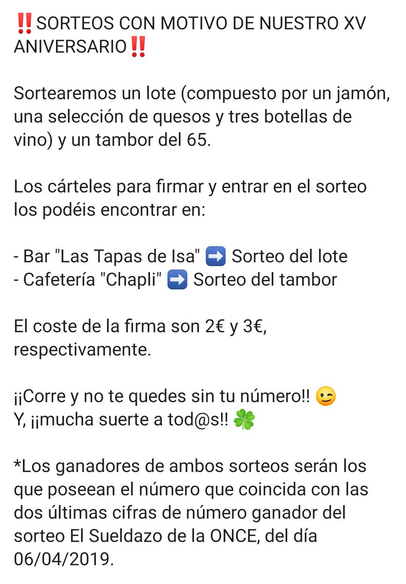 BCigarralejo's tweet photo. ‼️SORTEOS CON MOTIVO DE NUESTRO XV ANIVERSARIO ‼️

#XVAniversarioElCigarralejo https://t.co/LfyLSVli5K