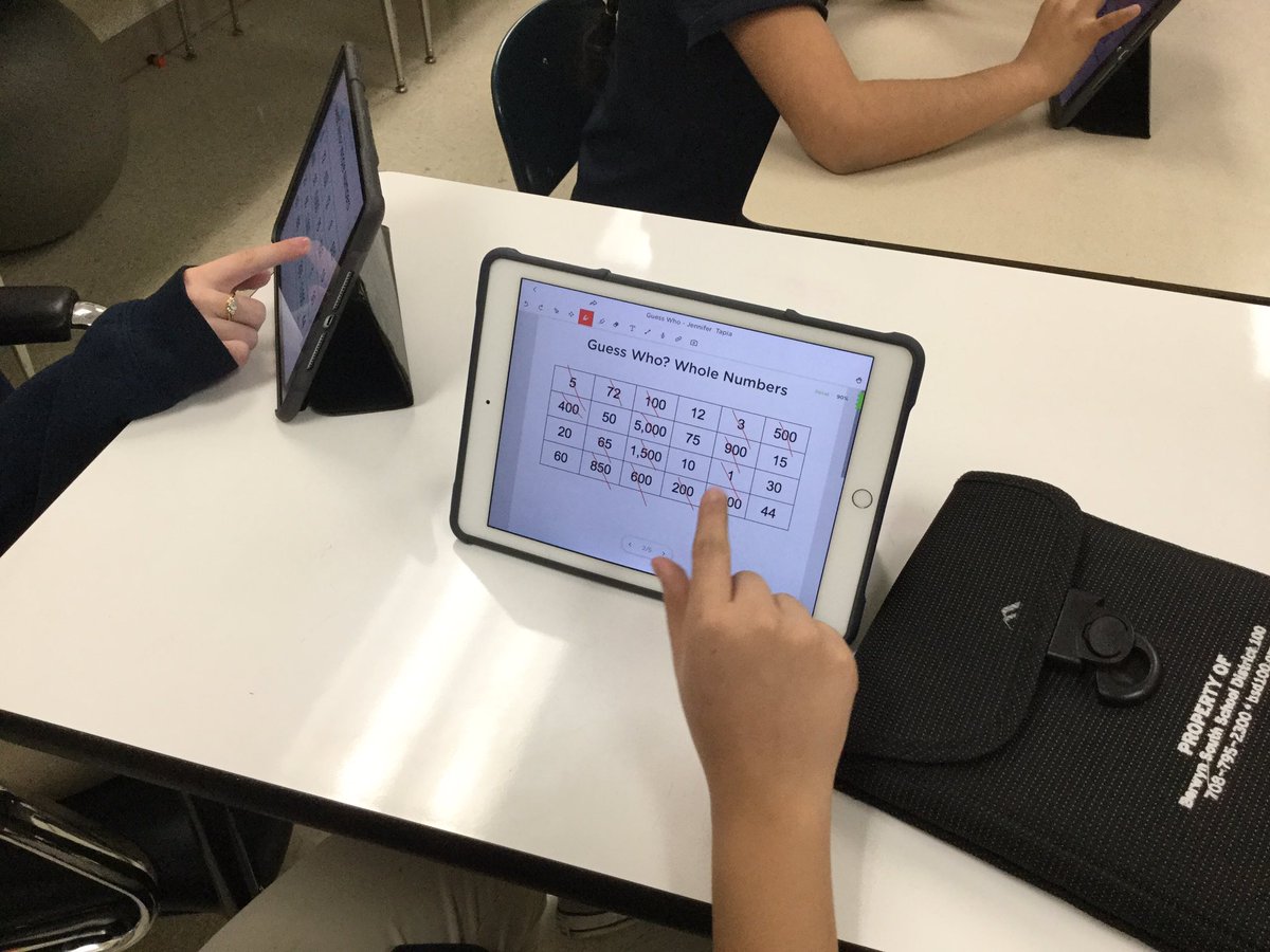 MsMathLab's tweet photo. Playing our own version of Guess Who? in Math Lab! We have a variety of game boards on @Classkick and play as a class and in partners. Students ask yes/no questions. They cross out any eliminated possibilities.
#HMSFalcons @HeritageD100 #d100math https://t.co/8uHMBC9wJH