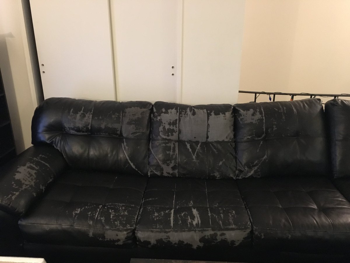 SydneyDMitchell's tweet photo. @MyBobs “No phony gimmicks,” is a lie. The fabric on this couch is clearly defective. 3.5 years. 2 adults. 0 pets. Purchased extra protection, and now our claims to replace this have been denied. Blatantly dishonest to say it can’t be determined if this was the cause of a defect. https://t.co/CEttmmsc7t