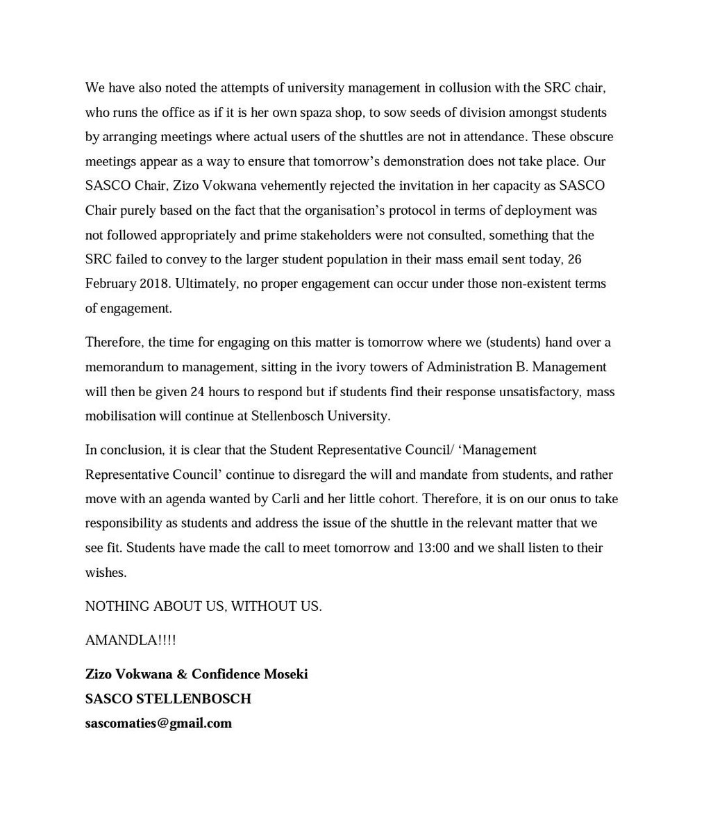 SASCO_Stellenbosch branch tweet media