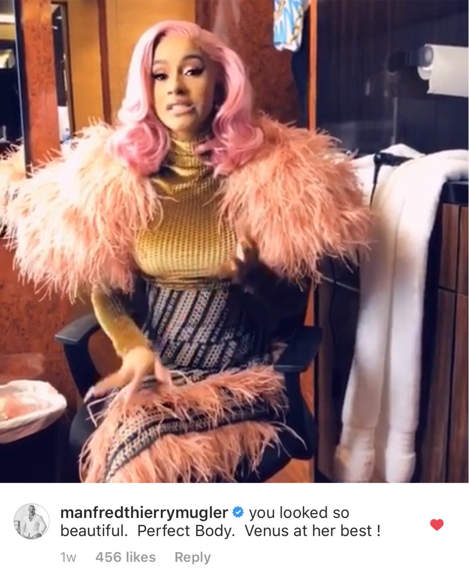 Thierry Mugler posted a second comment on Cardi’s Instagram video thanking him for allowing her to wear his archived, vintage designs.