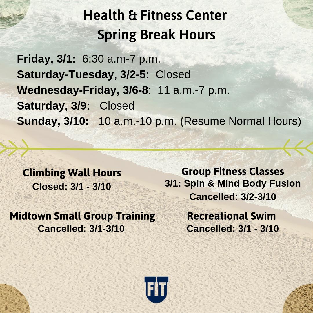 LUCampusRec's tweet photo. Who is ready for spring break? πββοΈβ
οΈβοΈβ· No matter your plans the Health & Fitness Center will be open starting Wednesday (3/6). Normal hours resume Sunday (3/10) #CreatingaFitU https://t.co/MPemqzWlr3