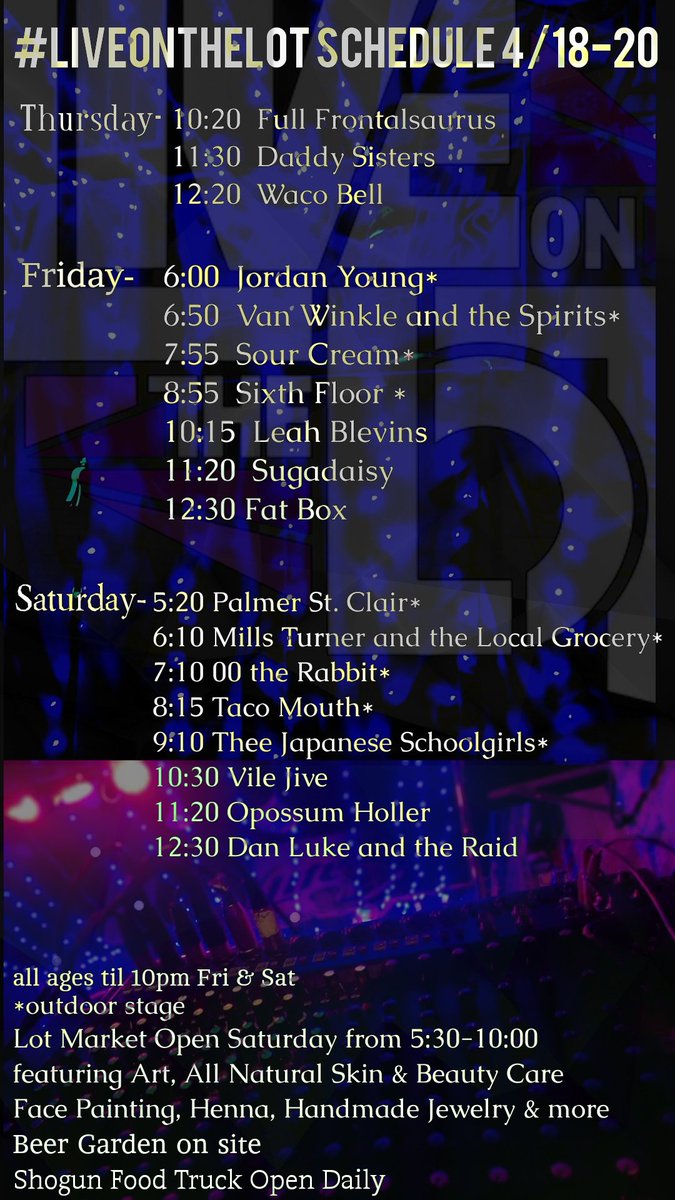 #liveonthelot official schedule
eventbrite.com/e/live-on-the-…