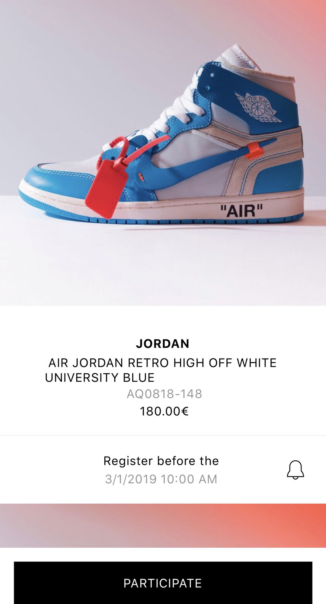 Nike off white air jordan 1 unc raffle online