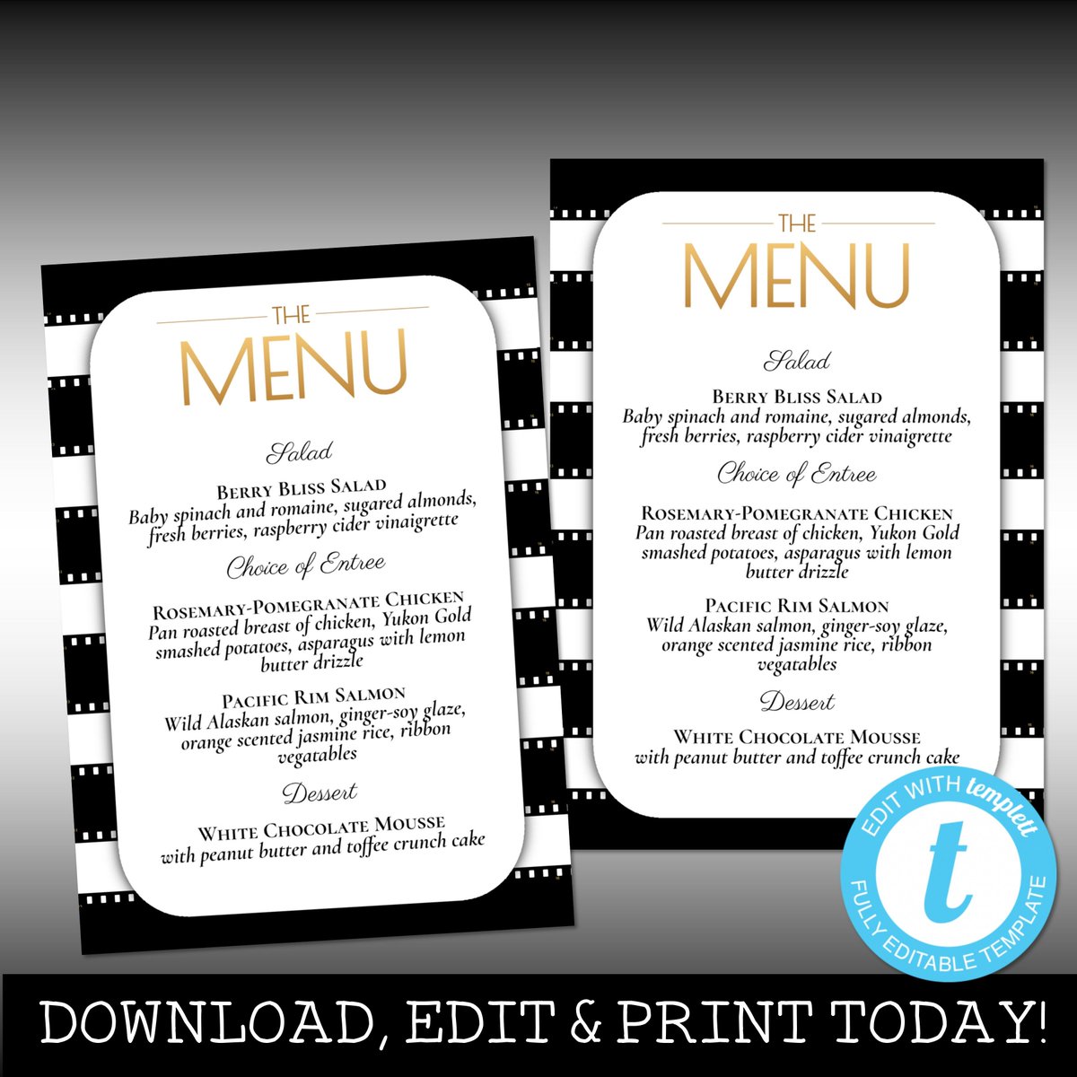 RadFamilyDesign's tweet image. Host an #Oscar themed dinner party 🎭 Glamorous black, white and gold old Hollywood dinner menus.  Edit, download and print at home with #templett.
buff.ly/2XquwGj 
#radfamilydesigns #templett #blackandwhite #1920s #oldhollywood #oscarsmenu #dinnermenu #editablemenu