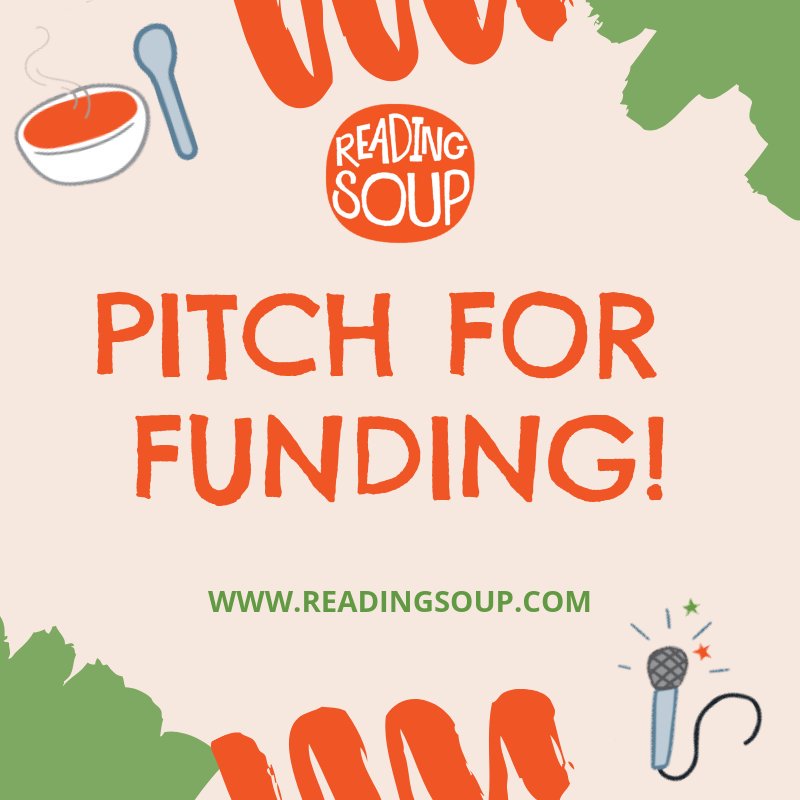 ReadingSoup's tweet photo. Do you run a #rdguk community project in need of funding? We have a slot open to pitch at our May Soup event, with around £250 of crowdfunding on offer. Come apply to pitch. https://t.co/JMP0NTrukv https://t.co/AnUzPf3smh