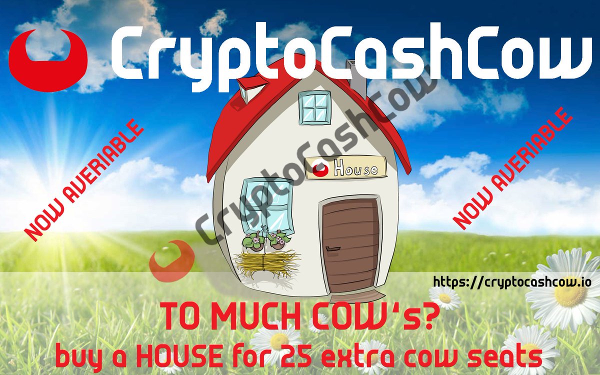 🚀🤠🔥Many have already been waiting! Now the time has come. The CryptoCashCow team is proud to introduce you to the house. 25 extra places for your cows, now available in our Farm Shop! cryptocashcow.io  #CryptoCashCow #ToTheMoon 🔥🤠🚀