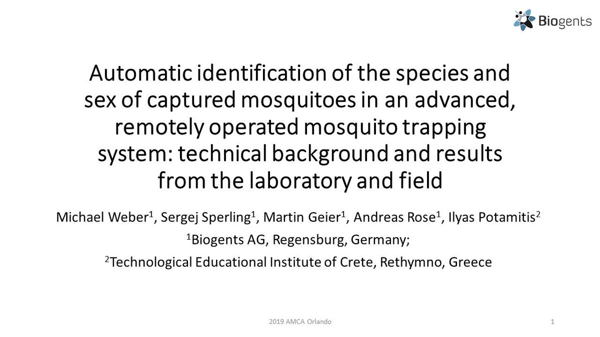 BiogentsAG's tweet photo. Automatic ID of the species & sex of captured #mosquitoes in an advanced, remotely operated mosquito trapping system: technical background & results from the laboratory & field.
Talk by M. Weber, #AMCA2019, 2/26/2019, 16:50 pm, Curacao 5
Thread 1/20 #BGTalk #Horizon2020 #IoT https://t.co/hBxMrJf3fl