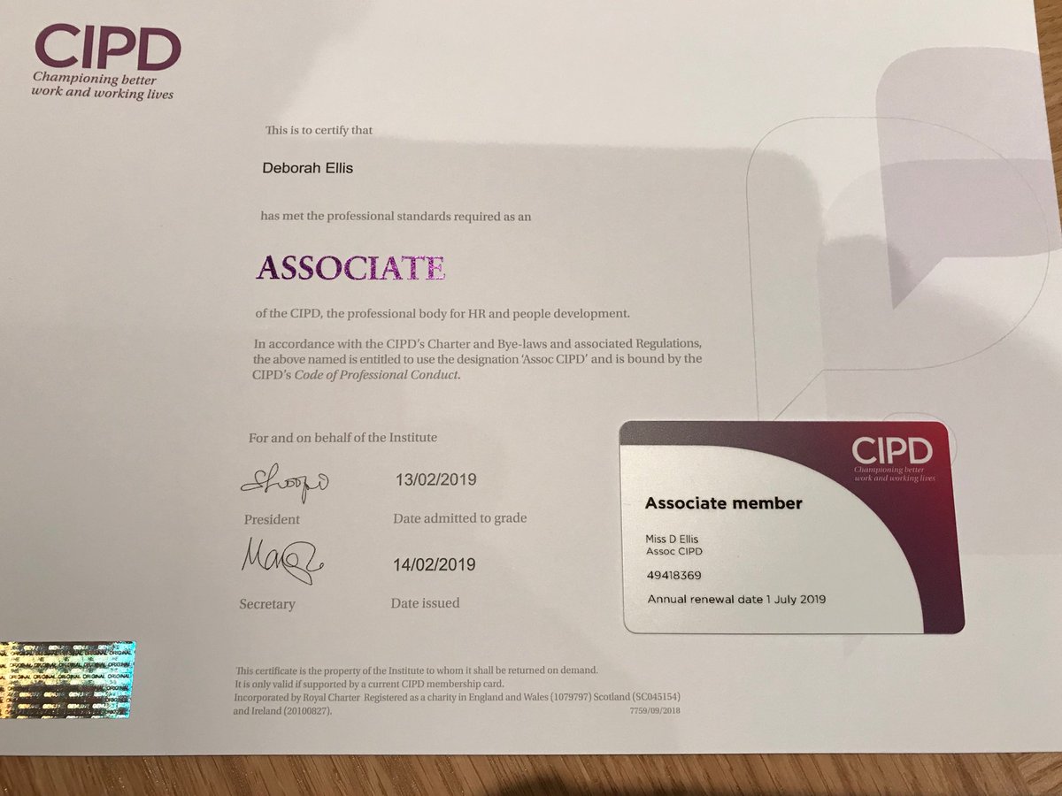 This couldn’t have come at a more significant point in time! Debbie Ellis Assoc CIPD. I like the sound of that 😀. ⁦<a href="/CIPD/">CIPD</a>⁩ #professionalmember #superproudofmyself