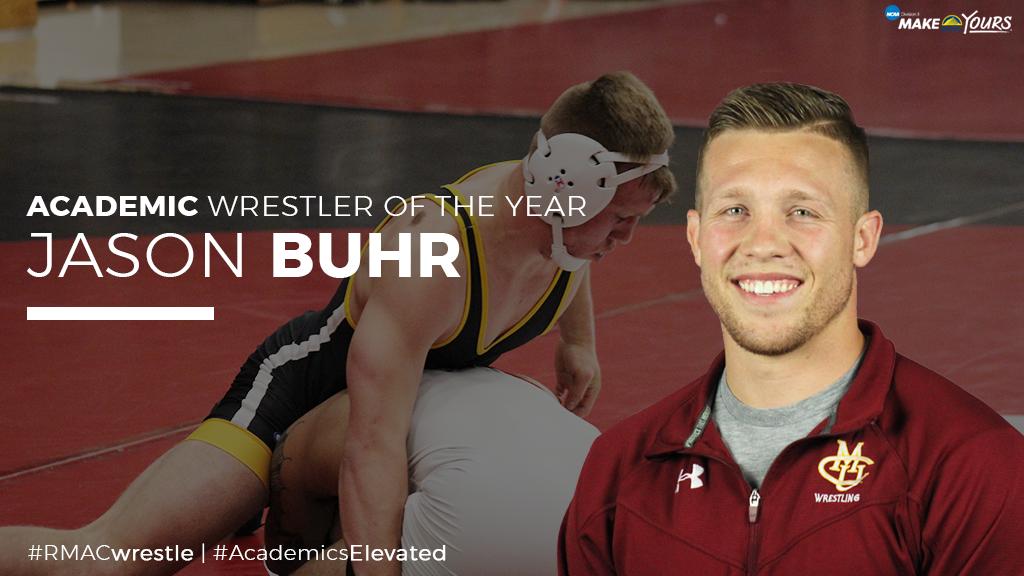 Jason Buhr of <a href="/CMUMavericks/">CMU Mavericks</a> has been named the 2018-19 #RMACwrestle Academic Wrestler of the Year! Buhr is majoring in Kinesiology and carries a 3.785 GPA. #AcademicsElevated #EverythingElevated