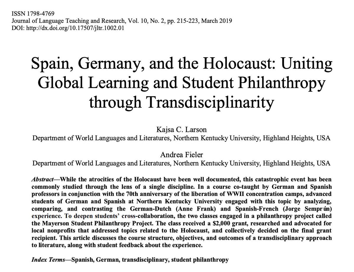 LindseyMcDougle's tweet photo. Spain, Germany, and the #Holocaust: Uniting Global Learning and Student #Philanthropy through #Transdisciplinarity https://t.co/G1kzBsbrQq #highered #acwri #highereducation #teaching #publicservice #nonprofit #servicelearning #learningbygiving https://t.co/IF0OXksejK