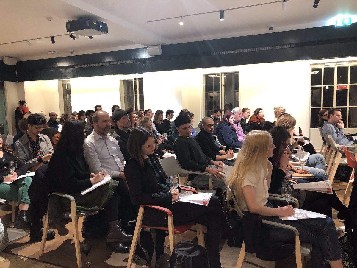CulturalKings's tweet photo. A full house tonight at #ArtandPhilosophy panel discussion. @Becky_Brewis is asked what capacity does history of art &amp; philosophy play in your work? She says: ‘The history of monochrome is a mini art history in itself.  I found myself thinking that a lot when making these works.’ https://t.co/3Rf1nSRcEd