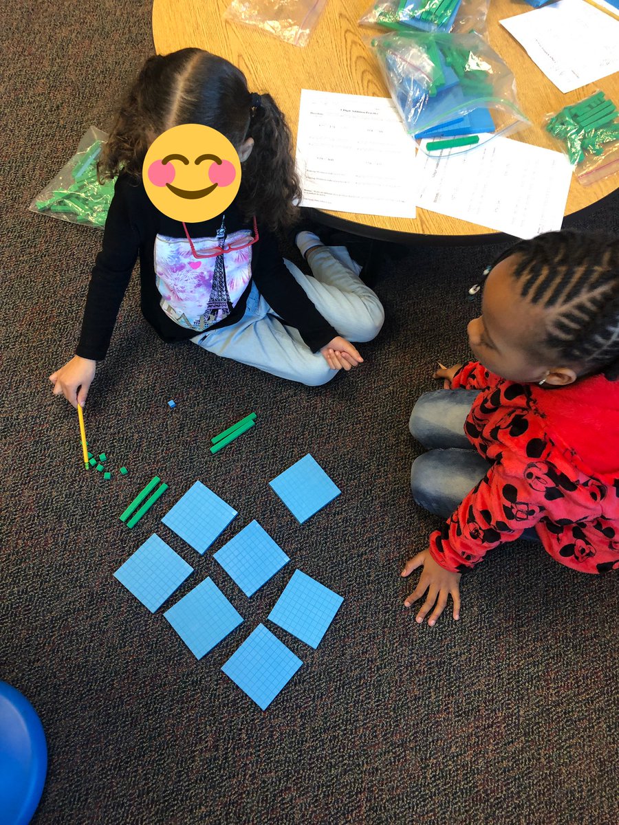 ClassensClass's tweet image. Using our place value blocks to solve three-digit addition problems. These kids are doing an amazing job collaborating this week! #teamwork #WeAreBrierCreek