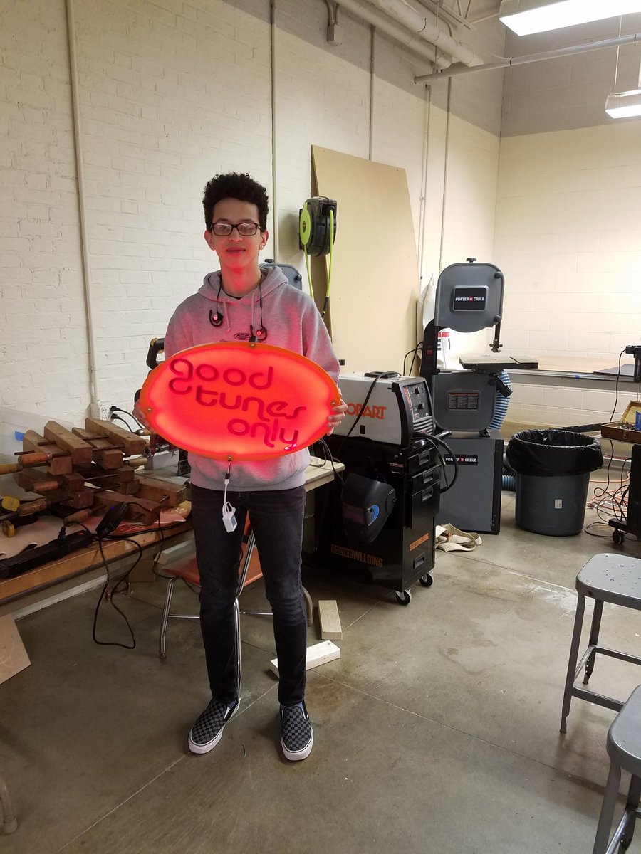 CONGRATULATIONS to Tashawn Green for incorporating our @technocnc router, @EpilogLaser , and @lulzbot3D 3d printer with Inkscape AND @SOLIDWORKS into the creation of this acrylic & metal LED backlit sign! GREAT WORK!! #EC_PROUD