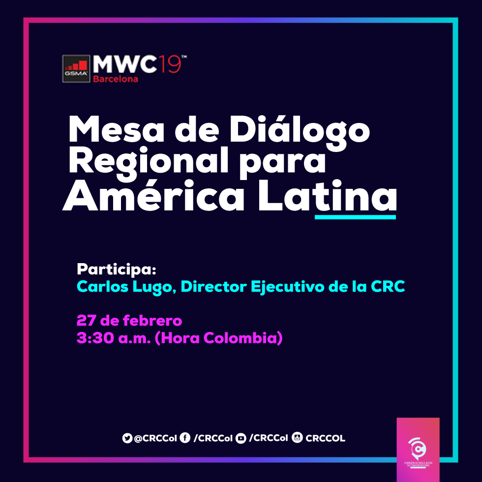 CRCCol's tweet image. 🗓️ 27 de febrero
🕒 3:30 a.m. (Hora colombiana)
🎙️Mesa de diálogo regional para América Latina
🇨🇴 Participa @carloslugosilva

#MWC19MP #MWC19