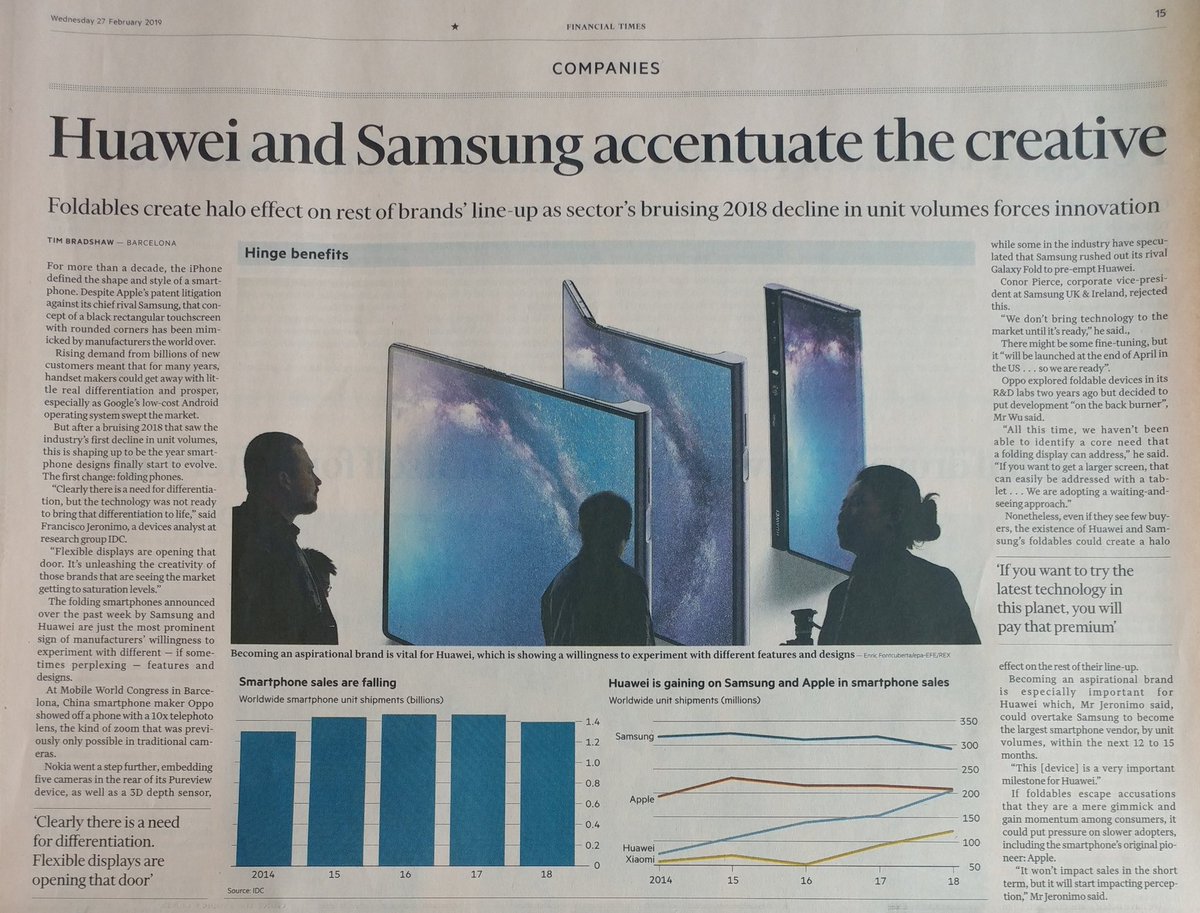 hkdc_edmundlee's tweet image. Designing new #mobilecommunication futures with #foldables #foldabledevices #flexiblescreens

Is it brave innovation &amp;amp; creative vision #designleadership OR pure display of #tech-driven possibilities OR #marketing, OR all?
#5G #IoT #connectedevonomy

@TimBradshaw @FT #ft #MWC19