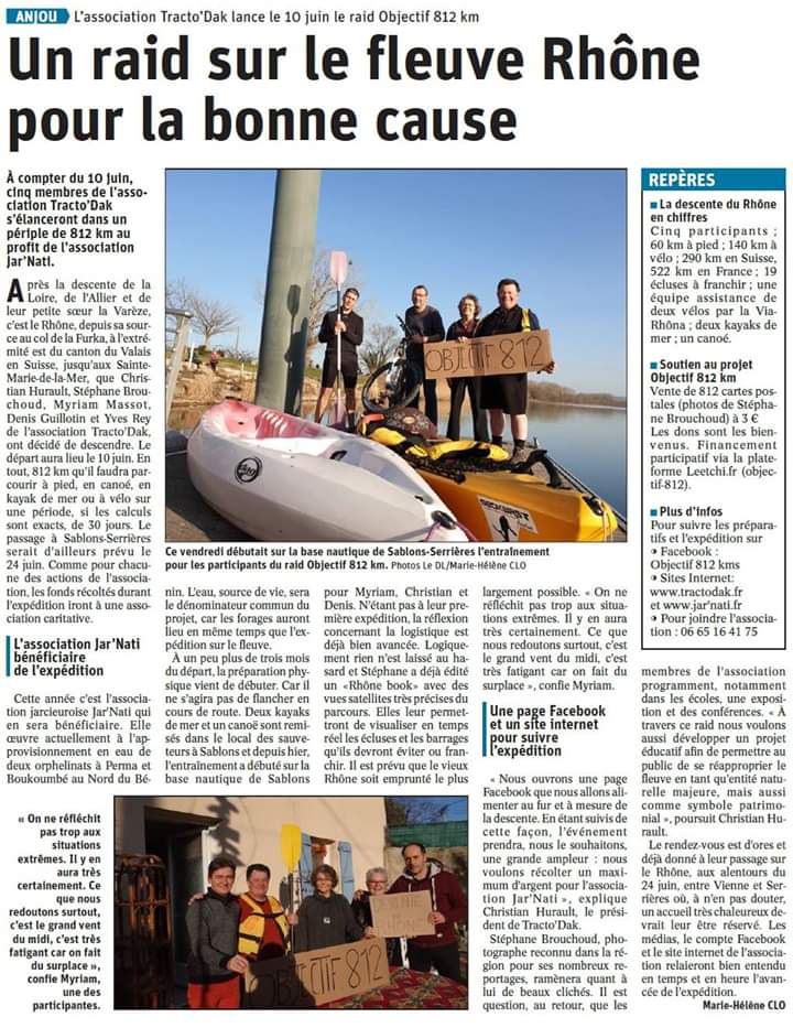jarnati's tweet photo. #defi #solidaire "OBJECTIF 812", la descente du fleuve #Rhône en Canoé. Par l'association #tractodak, au profit du projet "L'eau c'est la Vie" de @jarnati au #Benin départ le 11 juin 2019, bravo et merci tracto'dak ! #solidarite #isère #jarcieu #anjou @ledauphine https://t.co/s2Y93Gu5SR