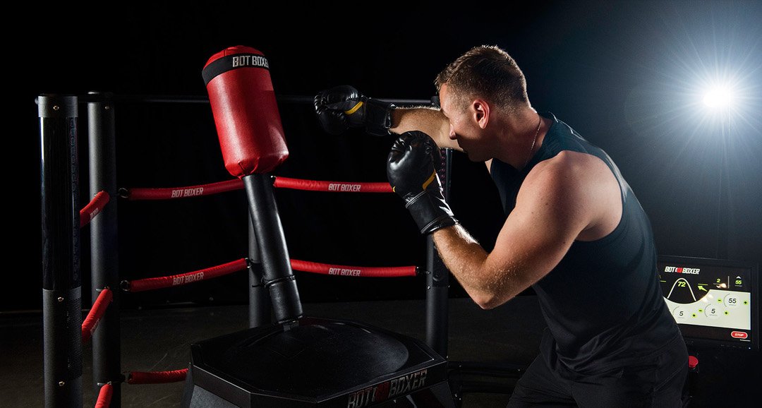 RealBotBoxer's tweet photo. With advanced computer vision and artificial intelligence, BotBoxer mimics and teases you just like a real opponent during a fight 🥊🤖 Here's how it looks at Undisputed Boxing Gym in Redwood City, CA: https://t.co/nruRPkBk9c #jointhefight #botboxer https://t.co/otrlFybJgC