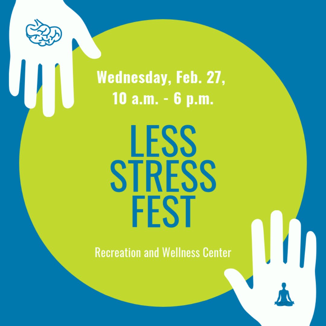 UhclCampusRec's tweet photo. Don't forget @UHCLOrientation and @UhclCampusRec are bringing you Less Stress Fest, tomorrow Feb, 27. We will have
🍿Snacks on the terrace
🌱Pop-up de-stress Zoes,
🤾♀️ Drop in sports
🧘♂️relaxation area
#uchl #midterms #lessstressfest https://t.co/RHkWtPpxj1
