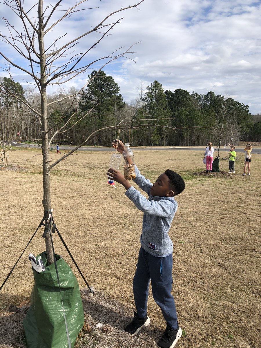 dcesstem's tweet photo. No rain meant #SecondGrade #STEMServiceClub got to fill and hang their hummingbird feeders today! #dragonstakingaction @DcesDragons https://t.co/gMI2UE8Yee