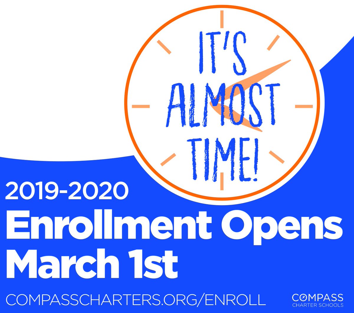 CompassCs's tweet image. Don&apos;t forget! Enrollment for the 2019-20 school year opens THIS FRIDAY, 3/1! We are so excited to have you join the Compass Family. Questions? Call 877.506.8631 to speak with a member of our Enrollment Team.