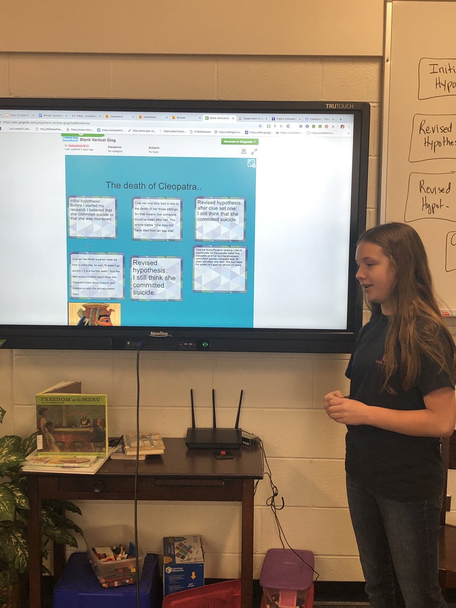 wendy_copelan's tweet photo. 6th Ss sharing their #glogster presentations on their findings from Ancient Egyptian Mysteries hyperdocs.  #CCSDLD19 @BENPanthers #DLDayz https://t.co/QUJFR35oLX
