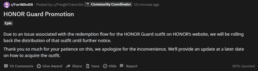 FNBRLeaks's tweet photo. and the honor skin is delayed... again https://t.co/QMnBFBPvRn