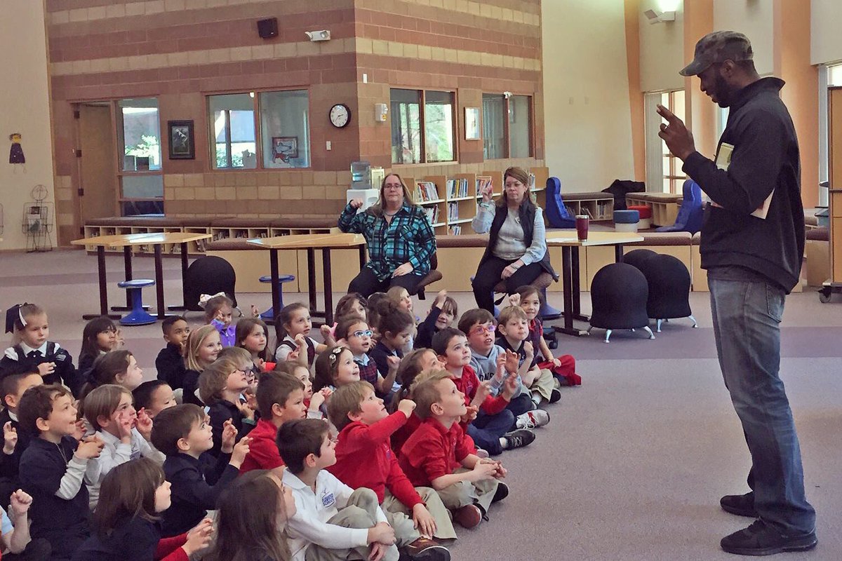 DawsonSchool's tweet photo. Dawson wishes to thank #author @KentrellMartin for visiting our K students! Dawson K classes recently Shelly Goes to the Zoo &amp; learned how to sign the different animals w Mr. Martin. #DawsonDifference #WeNeedDiverseBooks #ShellysAdventures #ASL https://t.co/v13ynVvrKZ