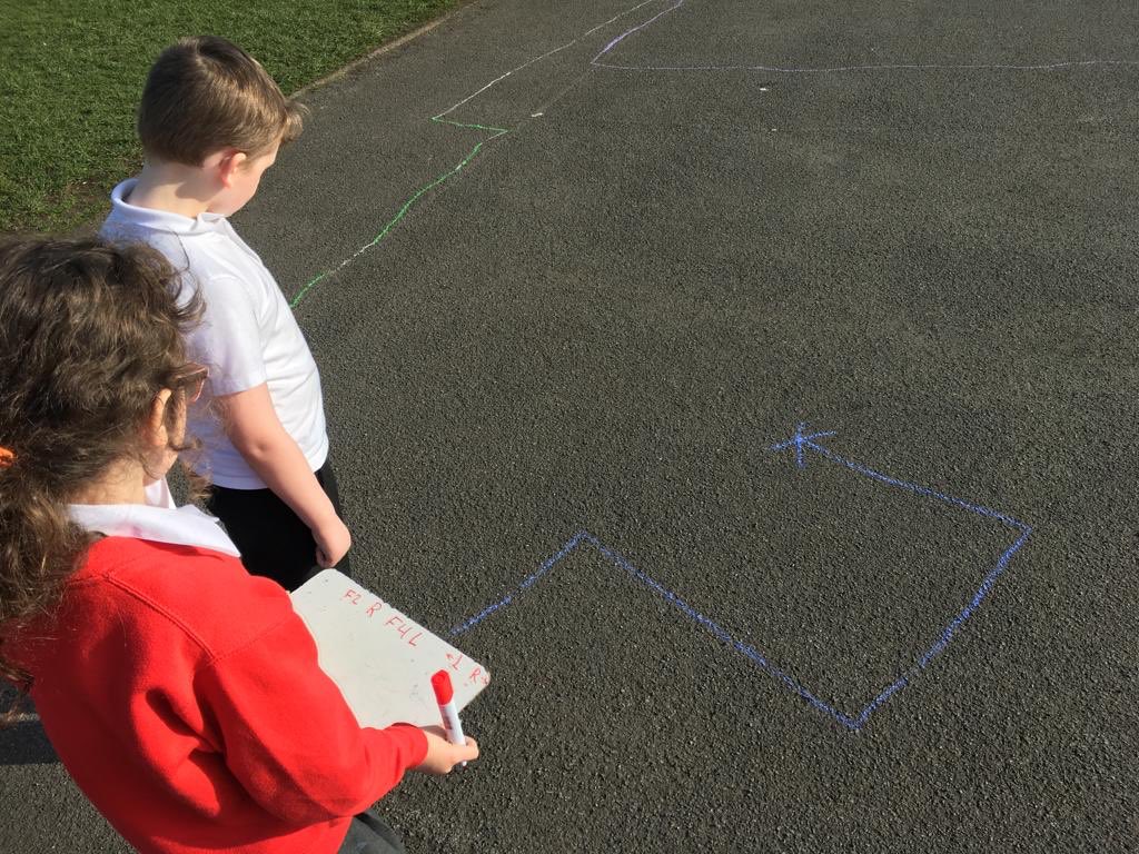 P4 making the most of the weather and creating routes and pathways outside! Great for practising directional language!