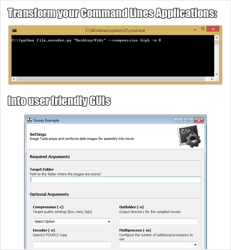 MeTroFuN's tweet photo. Gooey – Turn (almost) any Python command line program into a full GUI application with one line

https://t.co/P3wOOgZY0m https://t.co/w9EZLZkpNl