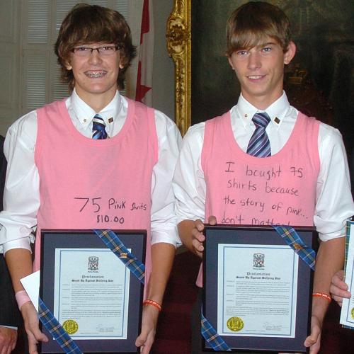 TryATradeLloyd's tweet photo. 2007, 2 #NovaScotia teenagers  David Shepherd &amp;Travis Price wanted to stand up to those who would bully a person for his choice of clothes or any other reason. 
A fellow Grd 9 student was being #bullied for wearing a #pinkshirt on the 1st day of #school . 
https://t.co/dmrGxBcnM4 https://t.co/67Rxkoc0nW