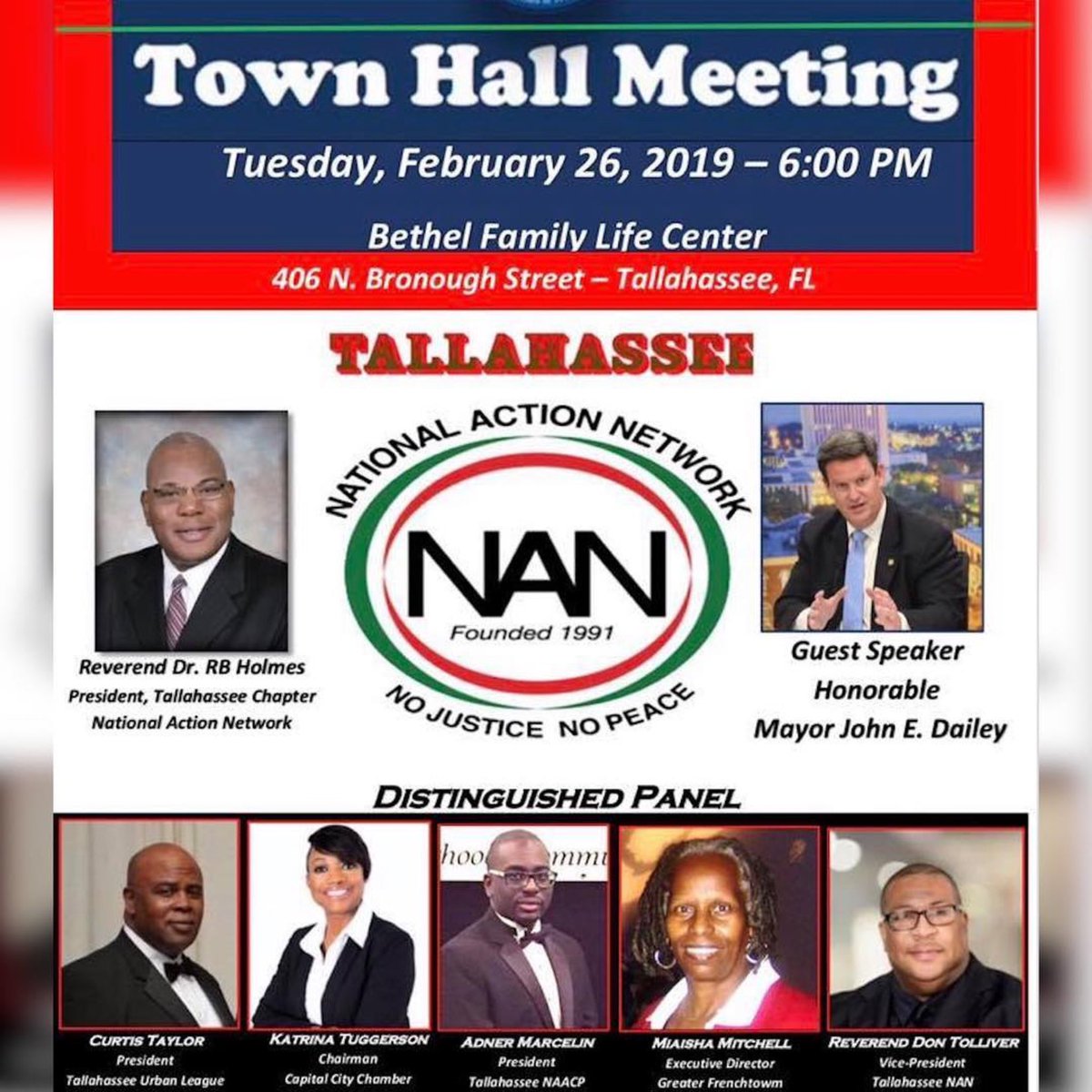 #Florida News Alert 🚨 
Join Attorney Crump tonight at Bethel Baptist at 6pm for a Tallahassee @NationalActionNetwork community Town Hall Meeting. #BeTheChangeYouWantToSee ✊🏾 #AttorneyCrumpNews 
#360WiseMedia 📣
~Staff Posted