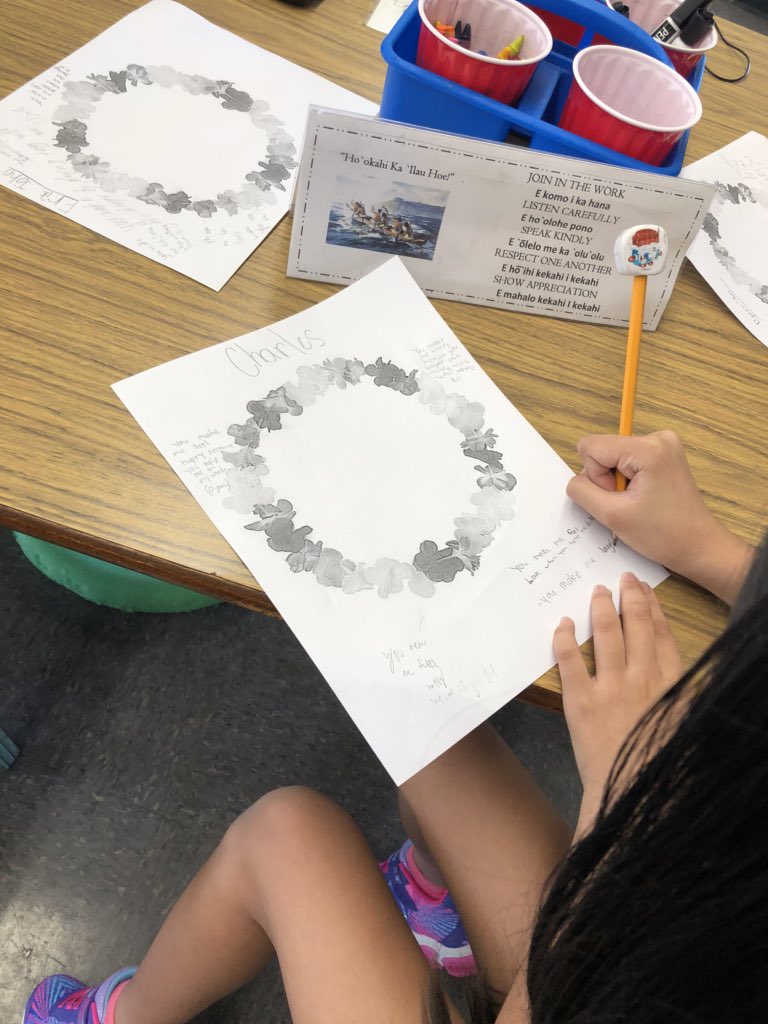 BlakeLau's tweet photo. ALOHA is at the heart of my instruction. Without it, it is my opinion that success is a lot shot. We learned about feelings and we can control our feelings. Students then wrote on others students leis how they make them feel.
#SEL #feelings #aloha https://t.co/IJtPdWffhd