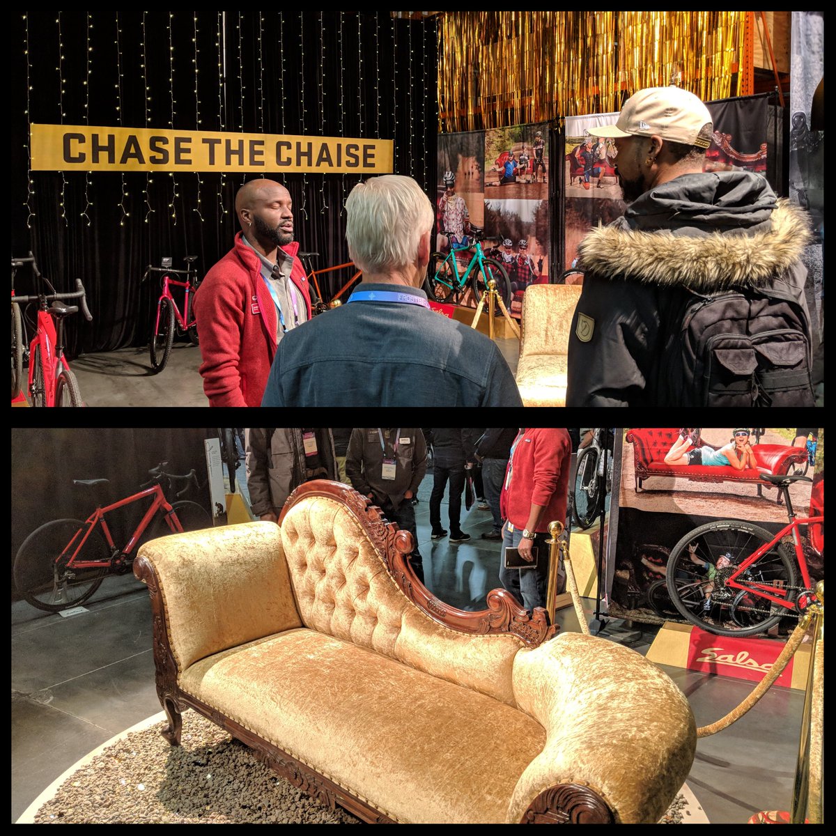 QualityBike's tweet photo. b.a.n.a.n.a.s... π π π
Things at the @salsacycles booth were off the chain. They unveiled a reupholstered chaise to the #frostbike2019 crowd. They also had a new seatpack on display from their EXP line of bags. (QBP part # BG8449)
β’
β’
β’
#frostbike #salsaexp #chasethechaise https://t.co/YIn88hubKH