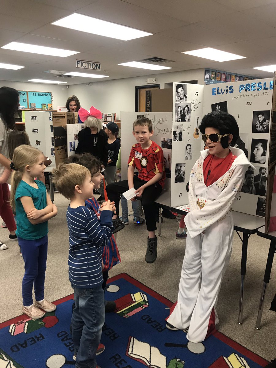 Stottelem's tweet photo. A great day of learning with the 3rd grade Wax Museum. Students shared their “biography” with students in the other grades who visited. #JeffcoGenerations #TransformtheTask https://t.co/DhP3hGyTcF