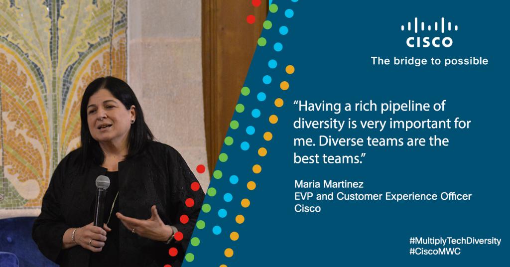 CiscoSP360's tweet image. Cisco&apos;s @MariniMartinez is passionate about diversity, stressing the importance of diverse talent and focusing on how we refresh and contribute to the sponsor pool. #MultiplyTechDiversity #MWC19 #CiscoMWC Learn more and sign the pledge: cs.co/6019EpfsW