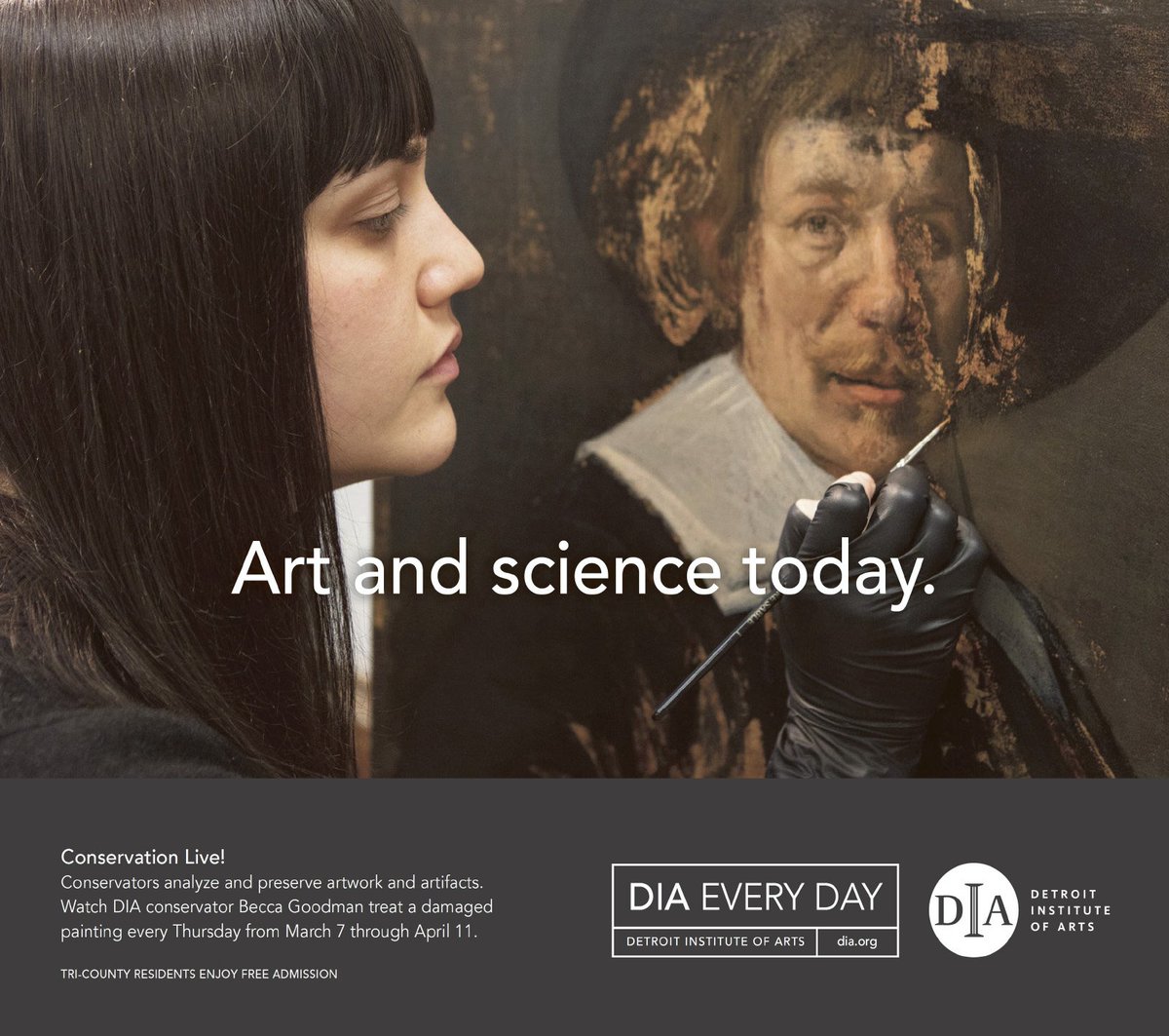 DIADetroit's tweet photo. Conservation Live starts next week! Watch Becca Goodman, Samuel H. Kress Fellow, treat “Portrait of a Man” by Jan Hals in the gallery every Thursday from March 7 through April 11, 2019. Visit https://t.co/t5nHgSW57Q for more details. #BringBackJanHals #artconservation https://t.co/IVIlIU7cYj