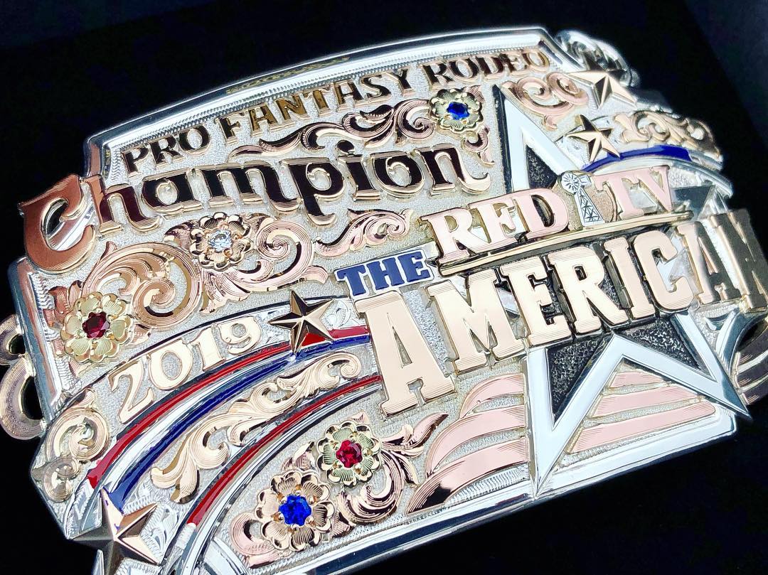 Go to americanrodeo.com today and sign up to play the @RFDTVAmerican <a href="/ProFantasyRodeo/">Pro Fantasy Rodeo</a> game! You could win this custom #GistBuckle along with many other prizes!
