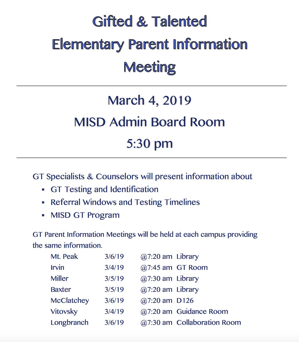 Elementary GT parent informational meeting coming soon!