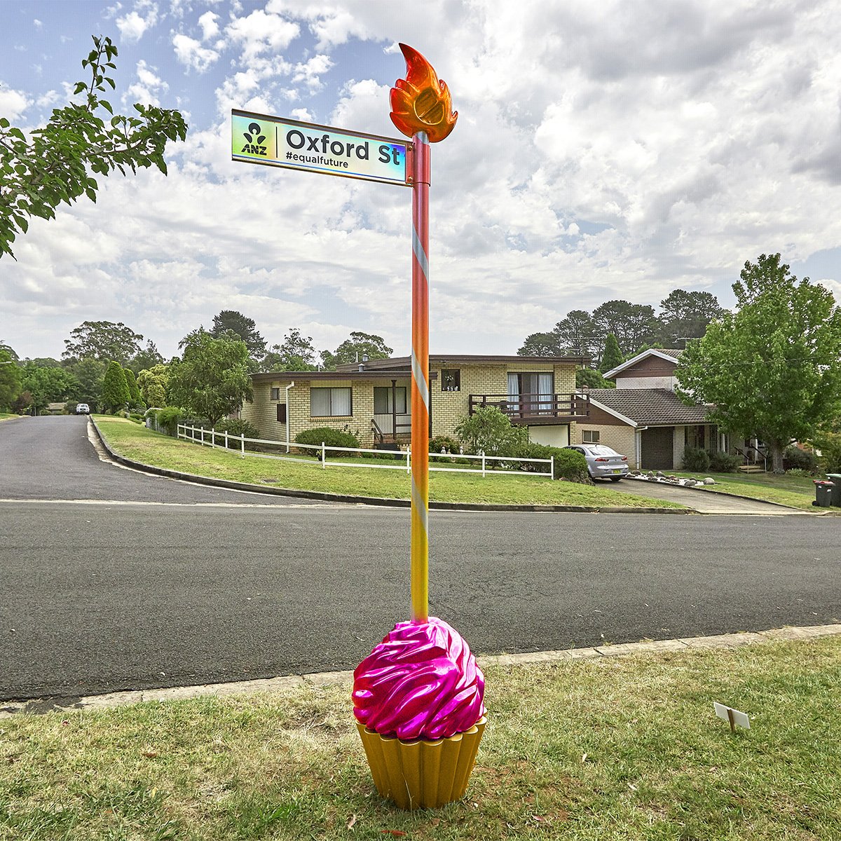 'Eternal Flame', <a href="/ANZ_AU/">ANZ Australia</a>'s Oxford St sign in Mittagong, designed as a reminder of why the LGBTIQ+ community originally gathered for Mardi Gras.🏳️‍🌈 Sadly this sign was cut out and stolen under cover of darkness - reinforcing how important it is to #KeepTheFlameBurning #equalfuture.