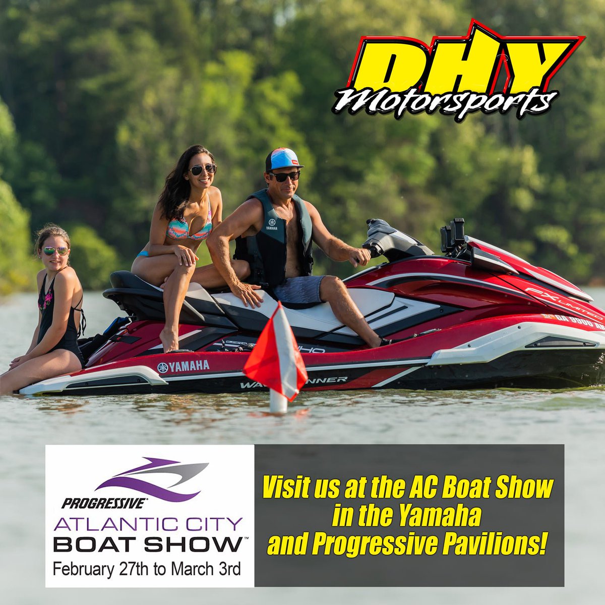 DHYNJ's tweet photo. The #AtlanticCity #BoatShow is here! Say hi to Chris and Ernie and get a great deal on a #Yamaha #Waverunner or stop by the #Progressive booth and see Jenn, Sammi, or Jessica for a quote on your auto, boat, ATV, SxS, RV, or motorcycle insurance! #DHYMotorsports and #DHYInsurance https://t.co/Dz8oDgIijr
