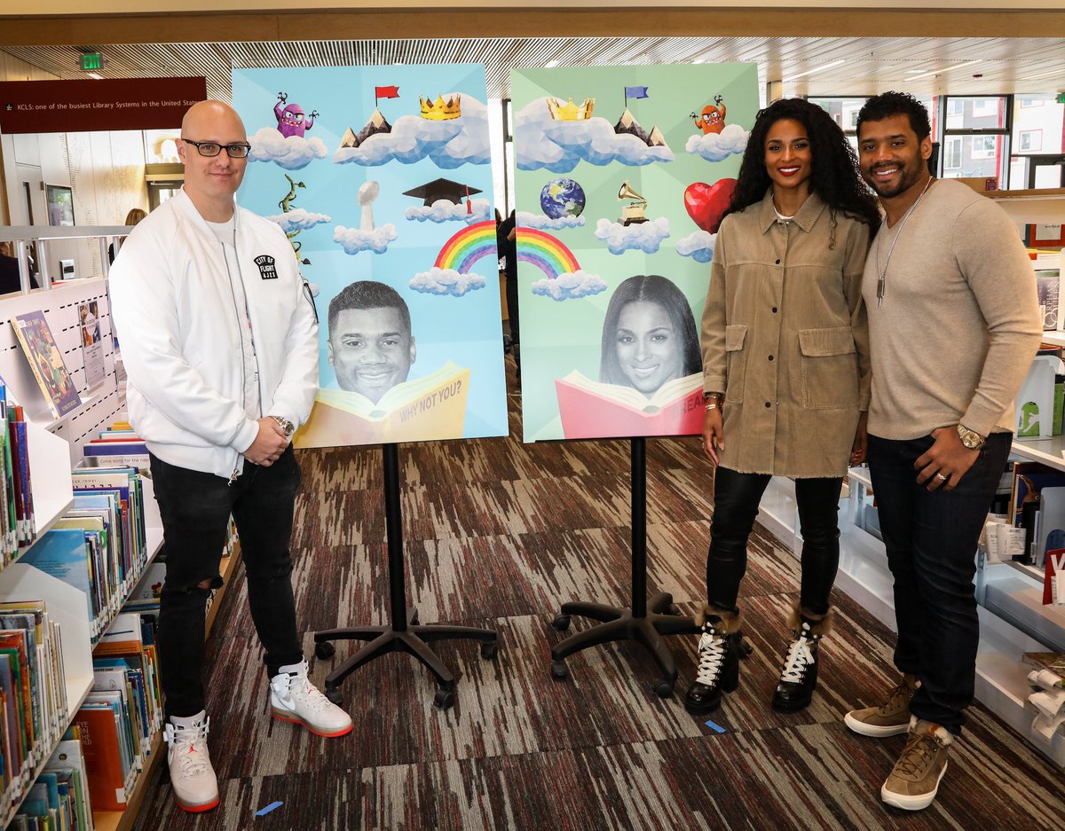 KCLS's tweet photo. #WhyNotDREAMBIG limited-edition library cards are based on the dreams and passions of @DangeRussWilson and @ciara. Thanks for the amazing artwork @KeeganHall! https://t.co/dB1edIvlOW https://t.co/VP8o8Cz9CP