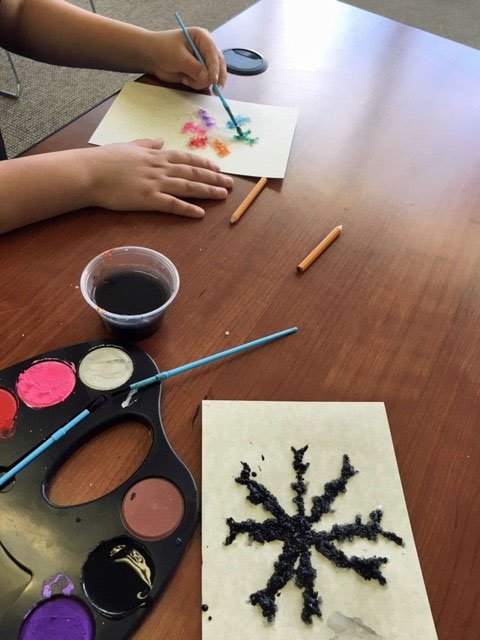 vencolibrary's tweet photo. At #vclOakViewLibrary‘s Feb #MakeIt! event we learned how ice crystals form into snowflakes and created salt painting replicas of 6-sided ice crystals. Join us at 3pm every 3rd Thursday for fun #STEAM events during the school year! https://t.co/IrrMaMzRYA