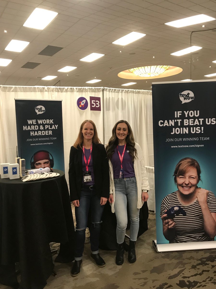 TextNow's tweet photo. Our recruitment team is excited to meet you at booth #53! 

Come by for a chat on TextNow culture, opportunities, and swag 😉

#TechJam19 https://t.co/83cjZ8lKRw