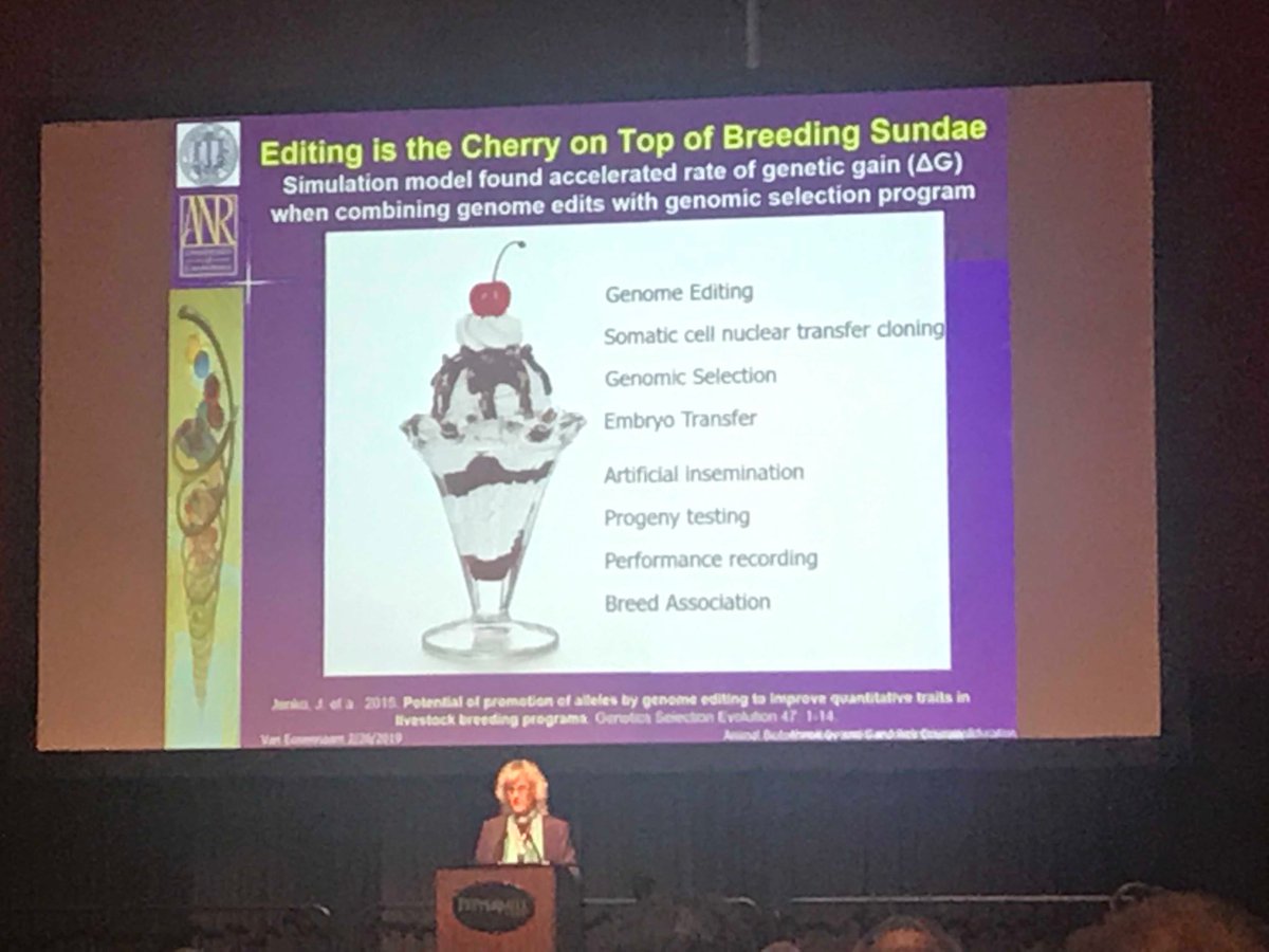 ⁦<a href="/BioBeef/">Prof Alison Van Eenennaam (@BioBeef)</a>⁩ Gene Editing is the cherry on our animal breeding sundae #WDMC19